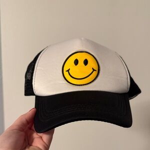Smiley Face Trucker Hat - Black and White
